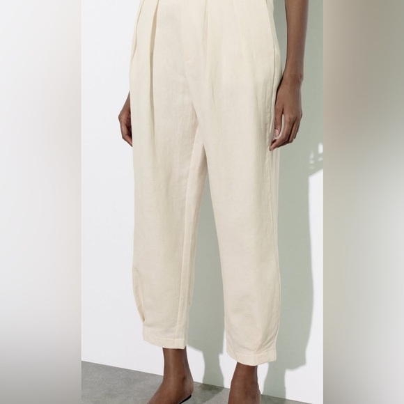 Zara carrot fit beige pants size medium barrel oversized loose - Picture 1 of 3